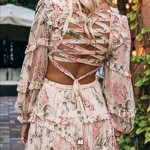 Ruffle trim floral mini swing dress